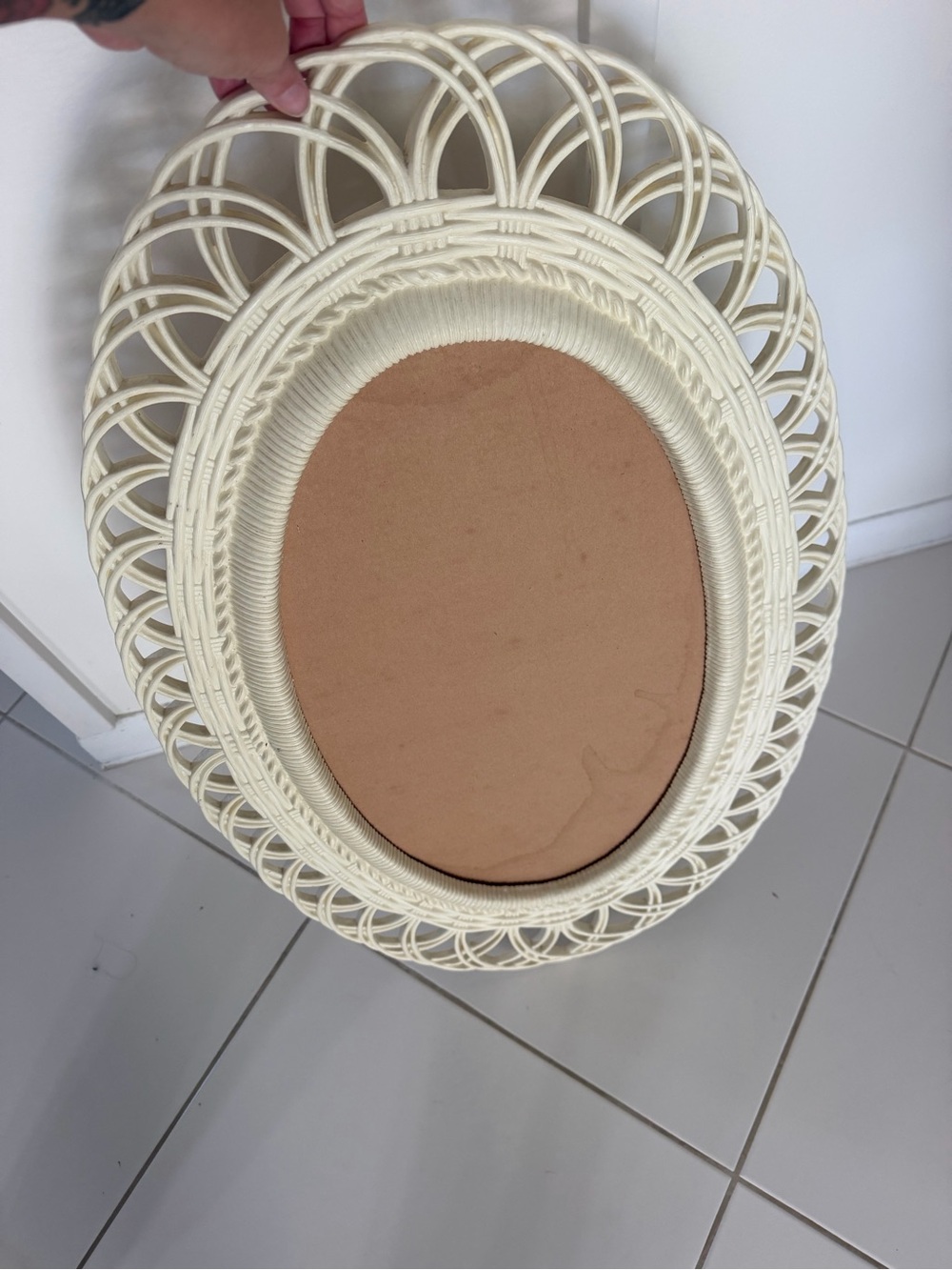 Rare 1973 BURWOOD 470 Syroco HOMCO 30" Oval WALL Frame Beige 3D WICKER RATTAN